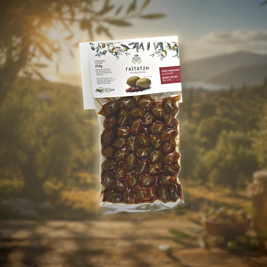 Măsline verzi cu fulgi de ardei 250 g